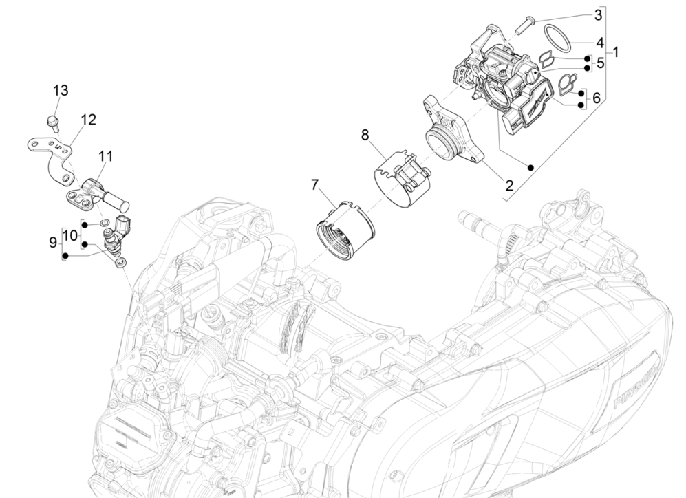 Corps d'accélérateur - Injecteur - Raccord d'entrée Vespa GTS 125 4T E5 ABS 2021 (EMEA)