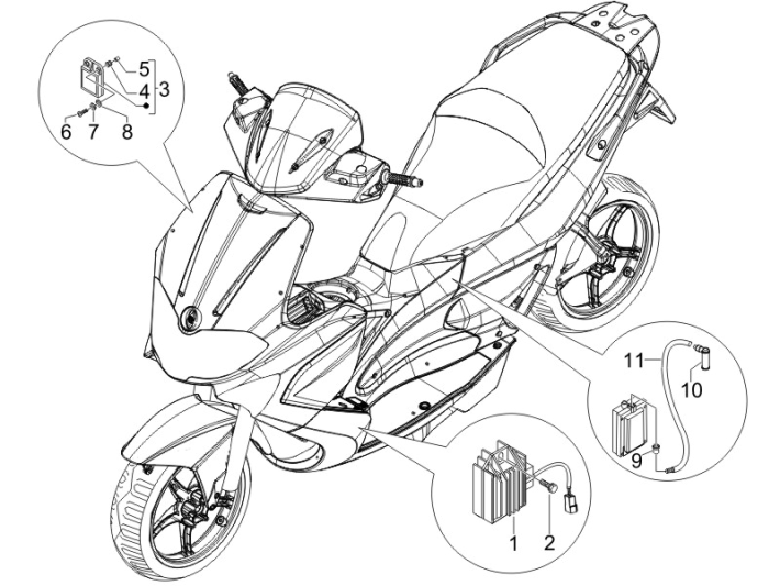 Régulateur de tension - Unités de commande électroniques - Bobine d'allumage HS Gilera Runner 50 SP 2010-2017