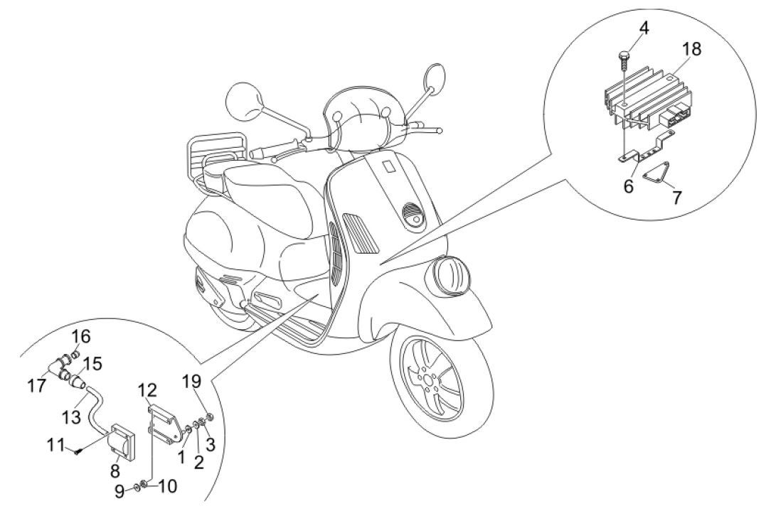 Régulateur de tension - Unités de commande électroniques - Bobine d'allumage HS Vespa GTV 250 4T 4V IE
