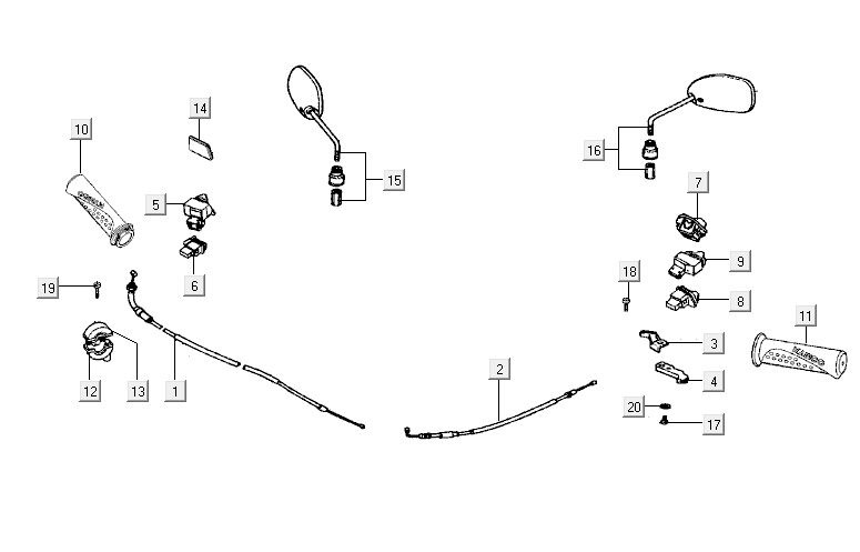 Commutateur de direction pour rétroviseur Kymco Activ 4 temps rouge-noir