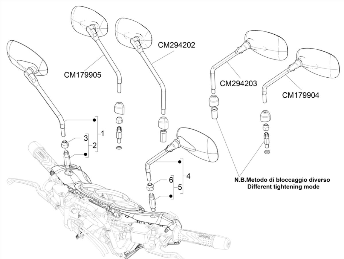 Rétroviseurs Piaggio Beverly 300 IE ABS E4 2016 - 2020 (EMEA)