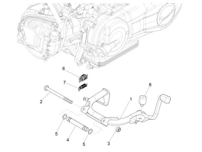 Béquille Intermediaire Vespa Sprint 4 temps 3 soupes (Euro4 Injection IGET)