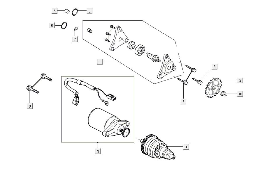 Démarreur Kymco Agility 16'+ 4t argent métallique mat