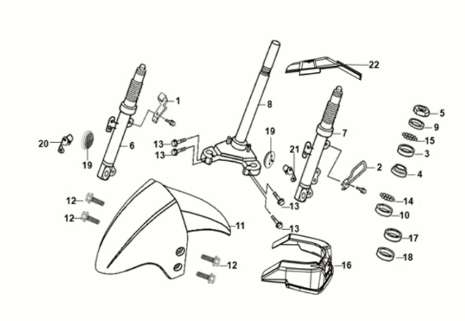 Tige de direction - coussin avant Sym Orbit III 50 E5 Flash Black/Matt Black (BK-5560S/BK-007U)