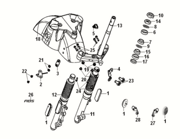 Steering stem - front cushion Sym Fiddle IV 125i LC ABS E5 2020-2021 BLACK (BK-7C)