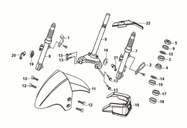 Tige de direction - coussin avant Sym Orbit III 50 E5 noir mat/jaune fluorescent (BK-007U/Y-102C)