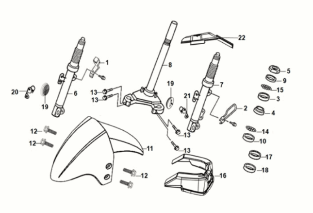 Tige de direction - coussin avant Sym Orbit III 50 E5 blanc/ gris (WH-006/GY-419S)