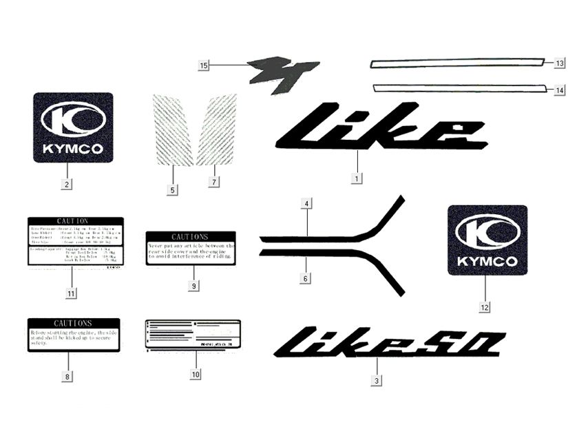 Autocollant - Transferts Kymco Like 4 temps tecno argent comme T T 2015