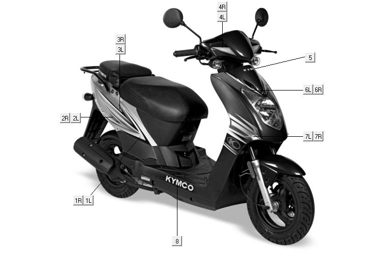 Autocollants 1 Kymco Agility 10' 4 temps bleu