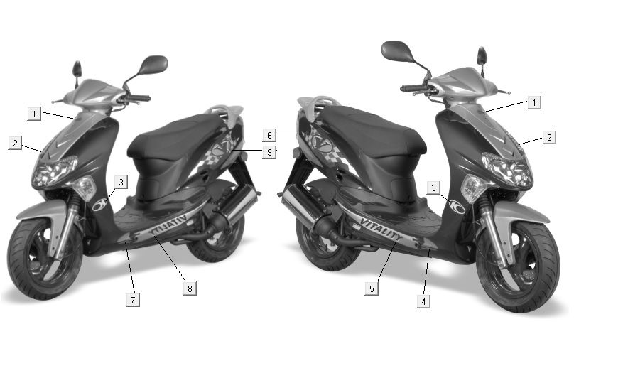 Emblèmes – Autocollants – Logo 1 Kymco Vitality 50 2T AC bleu
