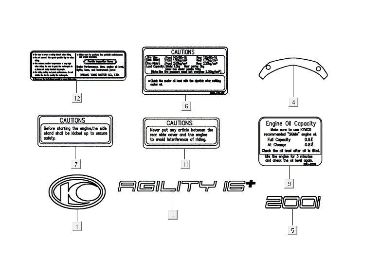 stickers AGILITY 16+ 4T 200i Argent Métallique Mat