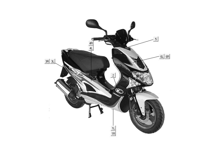 stickers Kymco Super9 ac o.m 2 temps noir mat Rouge