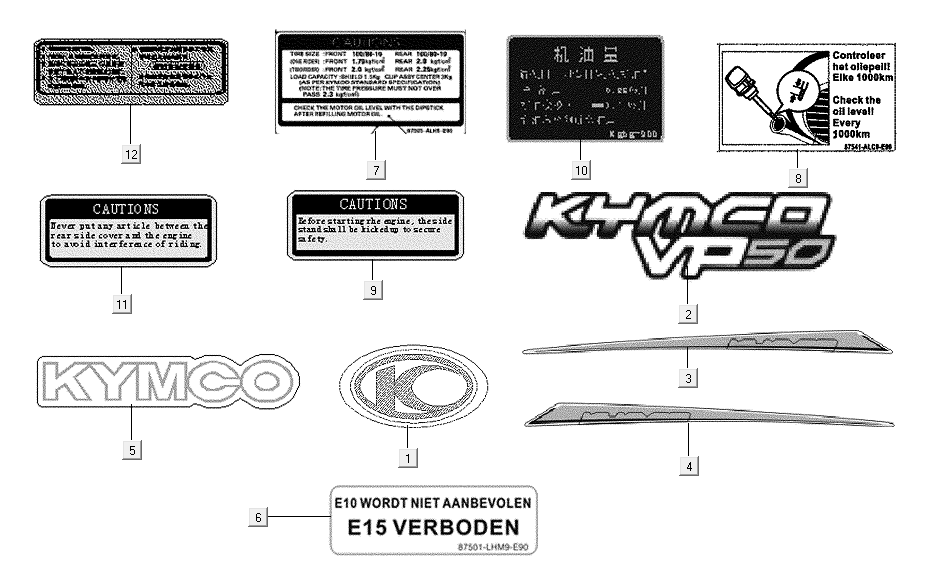 Autocollants Kymco VP50i injection euro 4 tecno argent