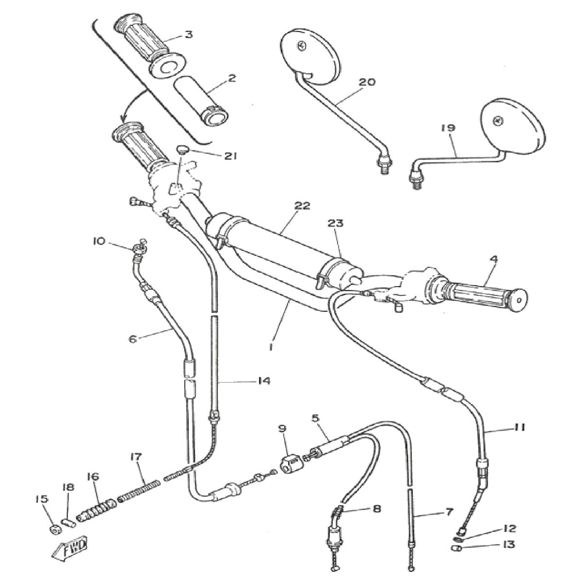 Guidon - câbles - retroviseurs Yamaha DT-50 MX