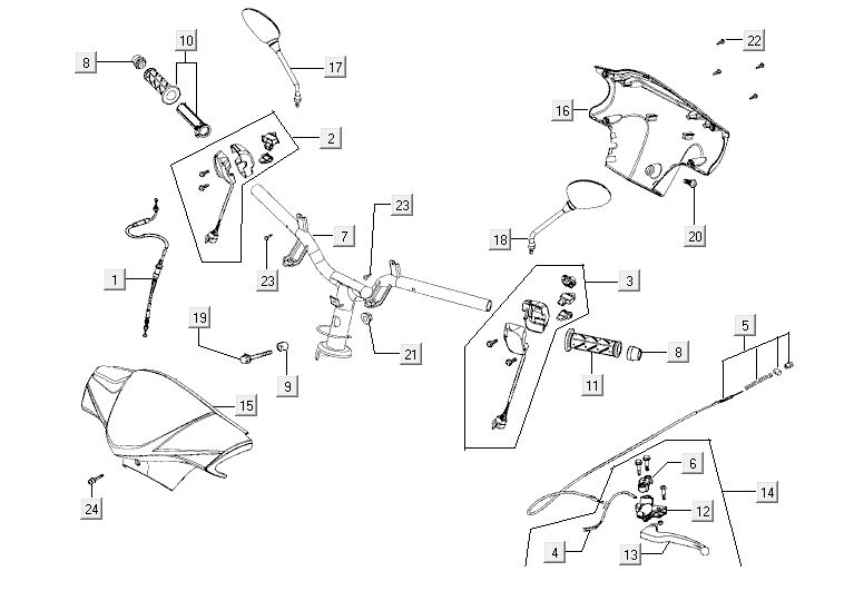 Pièces de direction Kymco Agility 10' 4 temps argent