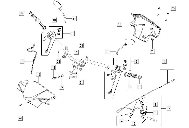 Pièces de direction Kymco Agility 12' 4 temps argent