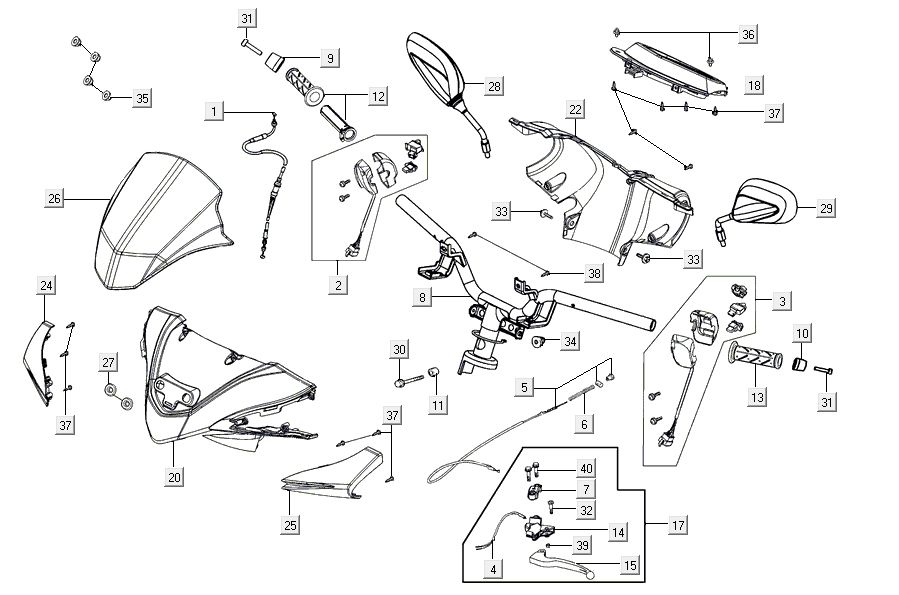 Pièces de direction Kymco Agility 16'+ 4t argent métalique mat