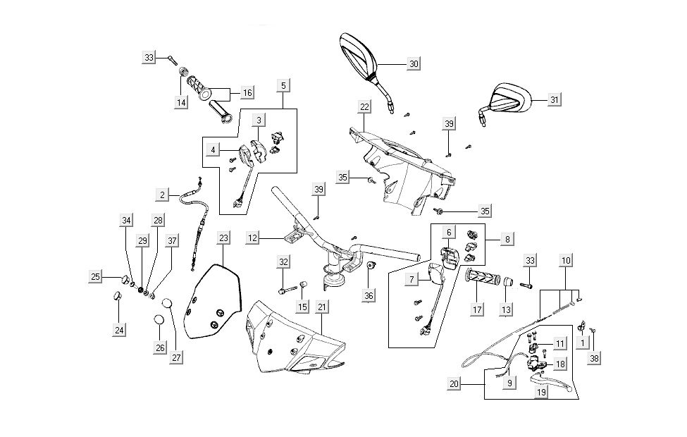 pièces de direction Kymco Super8 4 temps à partir de 2009 noir