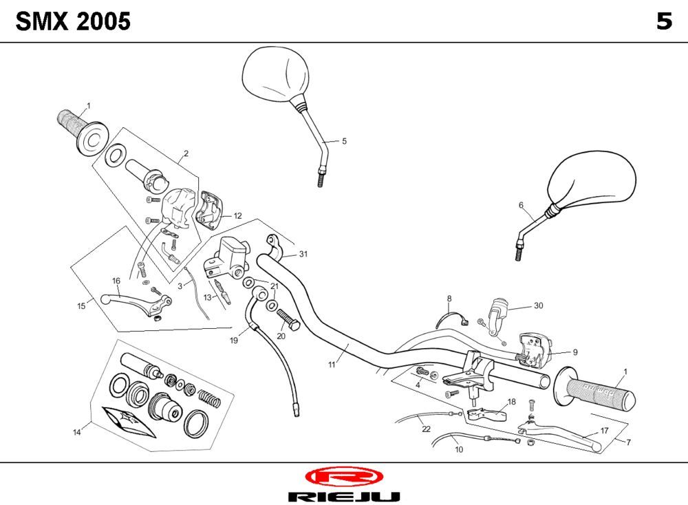 Pièces de direction Rieju SMX bleu 2004 2 temps
