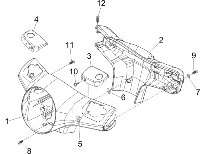 Caches de guidon Vespa GTS 250 ie 2005-2009 (avec ABS) gris excalibur 738/A