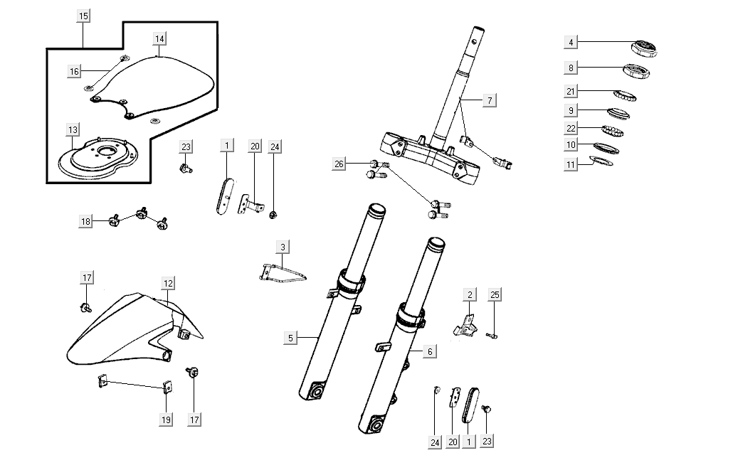 Potence Avant Kymco Super8 Street 50i E4 Gris Mat