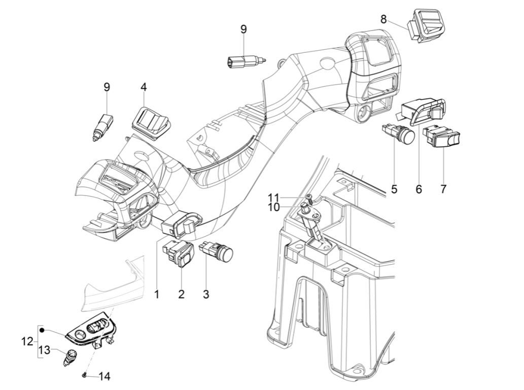 Interrupteurs de direction Piaggio MP3 300 HPE/300 HPE Sport E5 ABS 2020-2022 (EMEA)