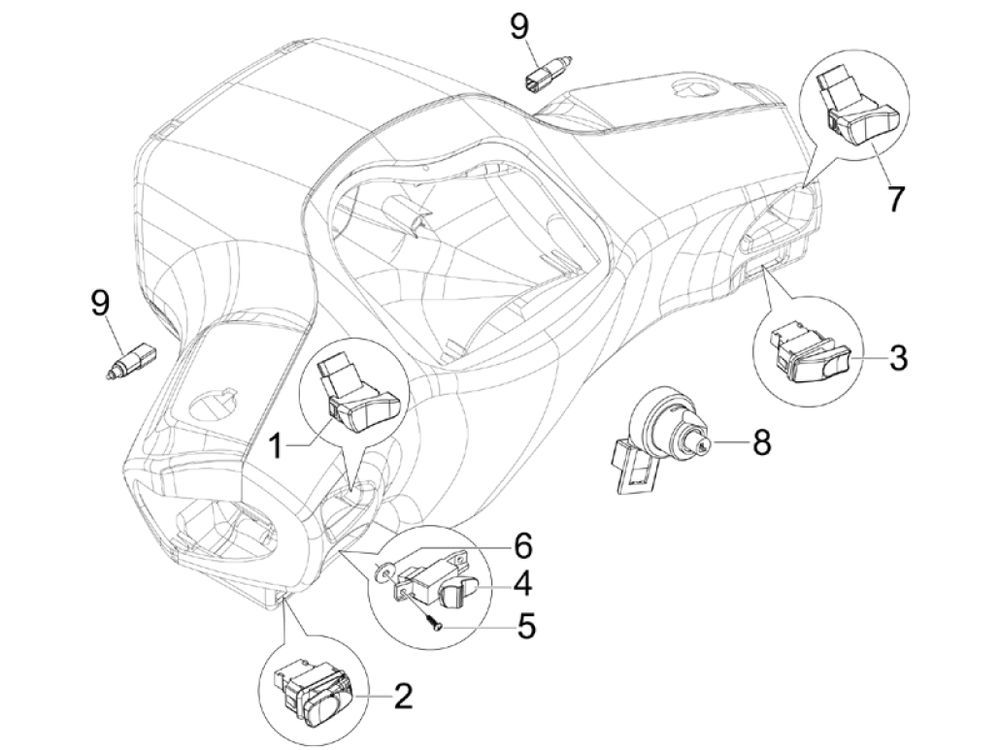 Interrupteur de guidon 4 temps 4 soupapes Vespa S 45 km