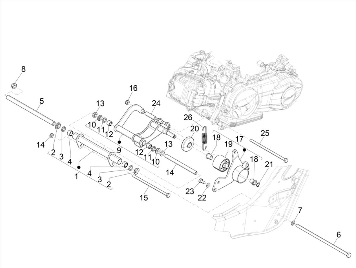 Sous-châssis Vespa GTS 300 HPE 4T 4V IE ABS E4 2019 (EMEA)