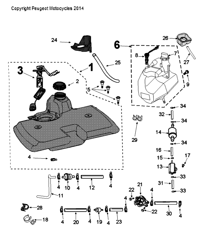 Réservoir et pompe à carburant Peugeot Citystar 50 Brown