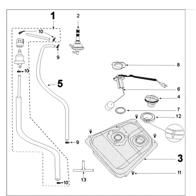 Réservoir Smal et pompe à essence Peugeot Tweet vieux gris mat