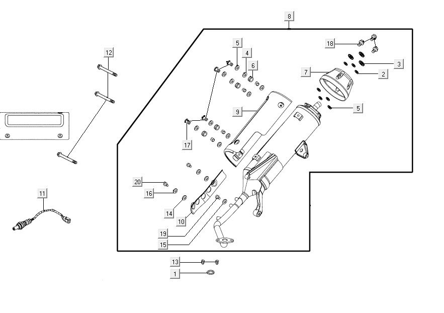 Pot d'échappement AGILITY 16+ 4T 200i Mat Métallique Bleu Clair