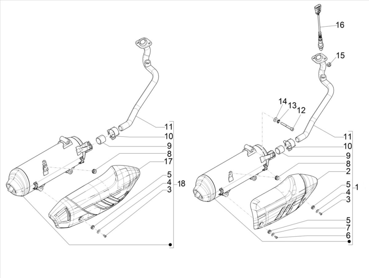 Système d'échappement Piaggio Medley 125 4T IE ABS E4 2016-2019 (EMEA)