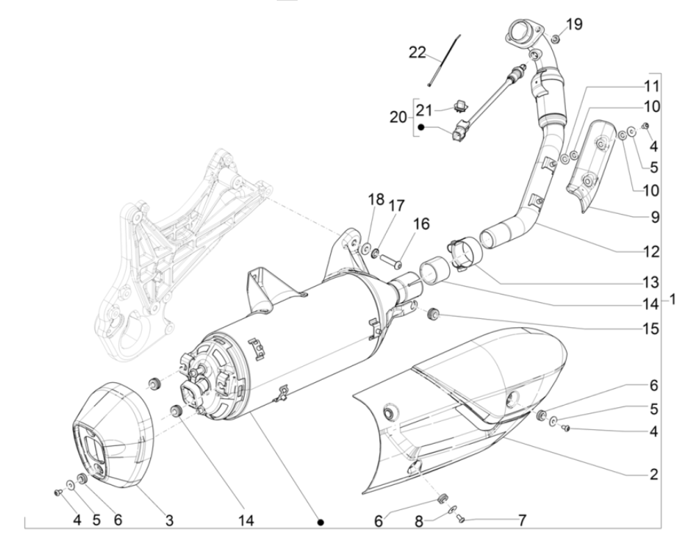 Système d'échappement Piaggio Beverly 300 4T 4V HPE ABS E5 2021-2022 (EMEA)