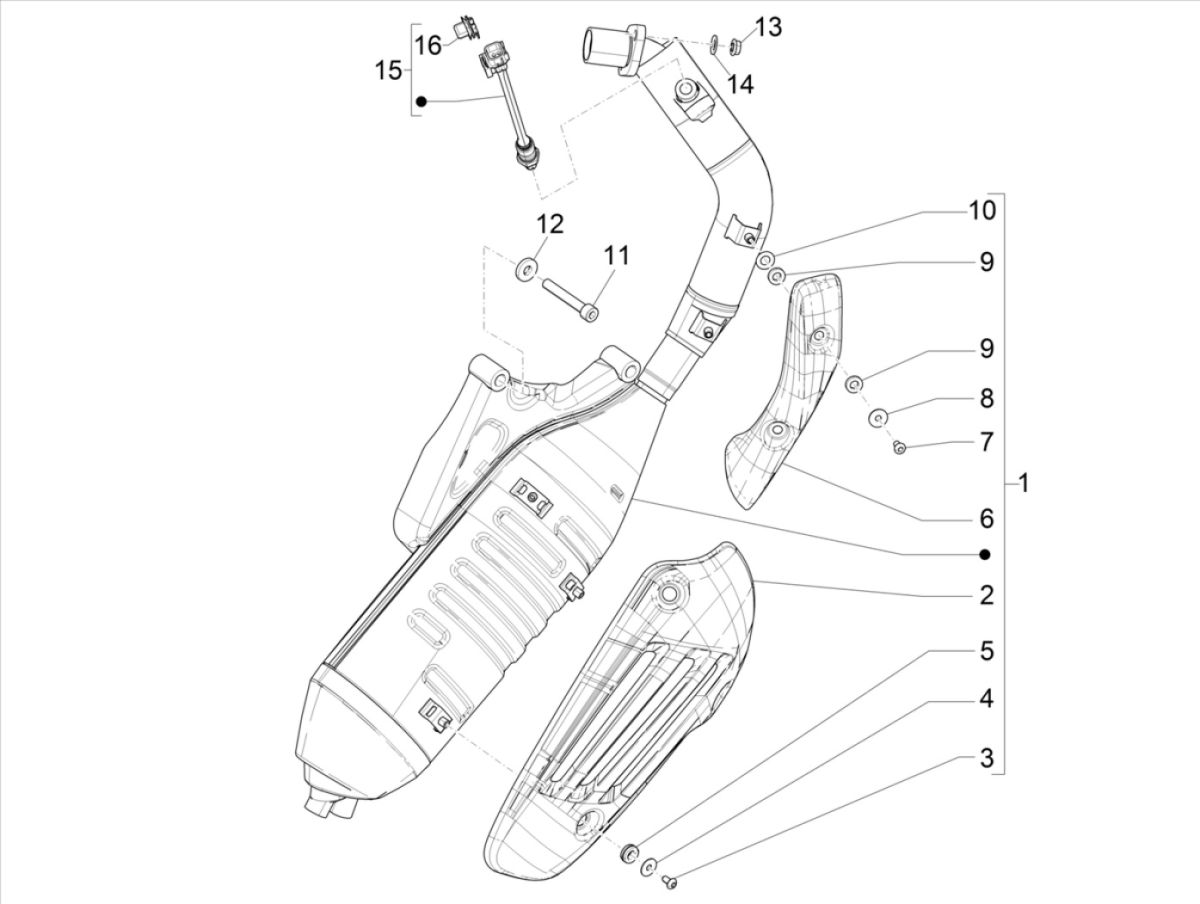 Système d'échappement Vespa Sprint 125 4T 3V IE ABS E5 2021 (EMEA)