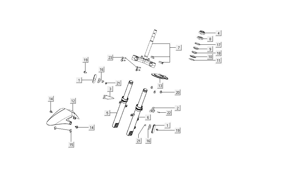 V-fork splash Kymco Super 8 4 temps (2007-2009) orange
