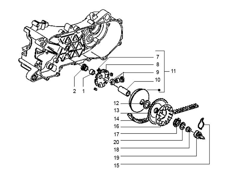 Variateur à courroie trapézoïdale Gilera Runner 98-2005 2 temps