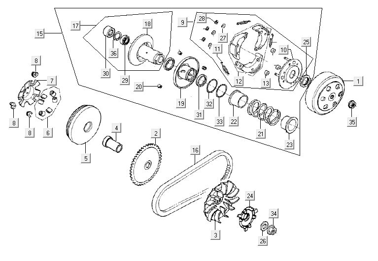 Accouplement de variateur Kymco Agility 10' 4 temps argent