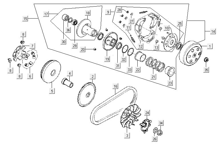 Accouplement de variateur Kymco Agility 12' 4 temps argent