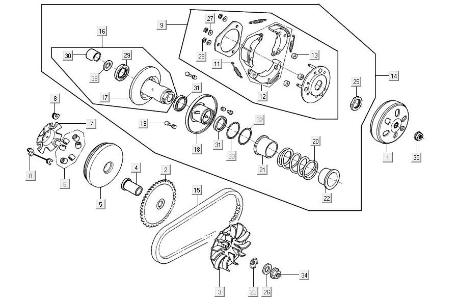 Accouplement de variateur Kymco Agility 16'+ 4t bleu métallique mat