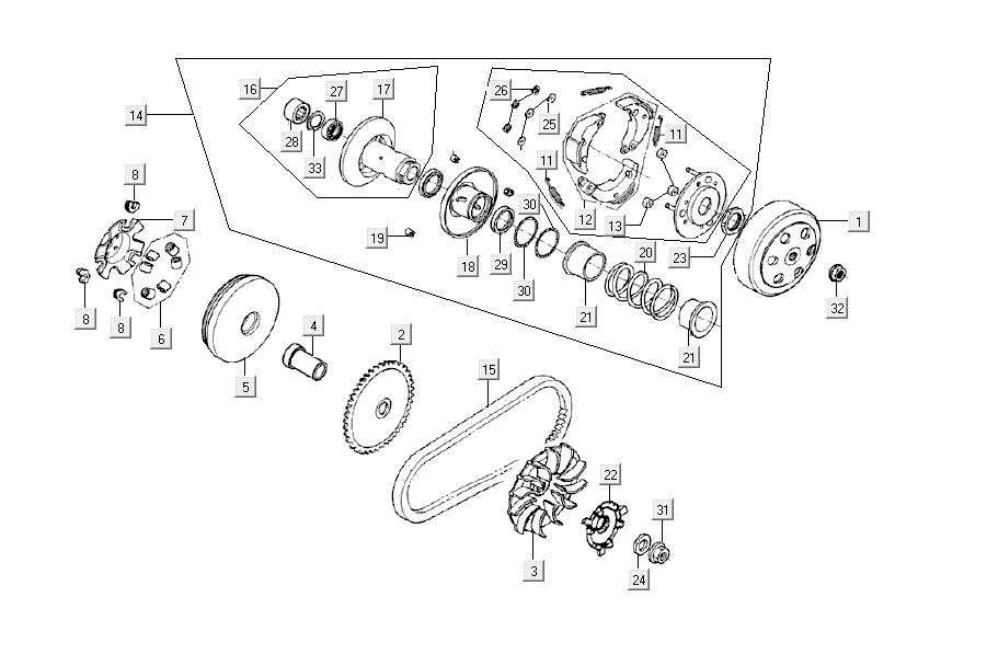 Accouplement variateur Kymco Agility Delivery 4 temps euro4 noir