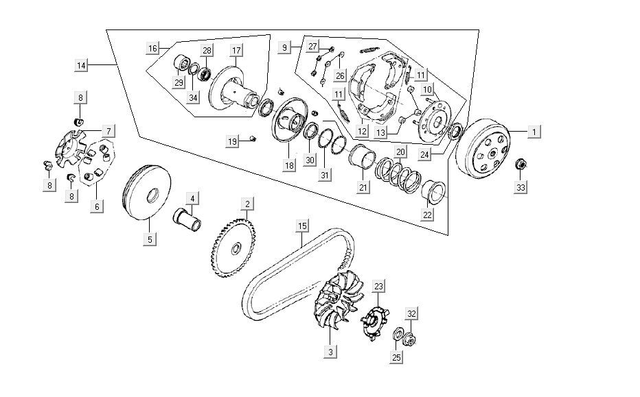 Accouplement de variateur Kymco Agility FR 12' 4 temps euro4 blanc