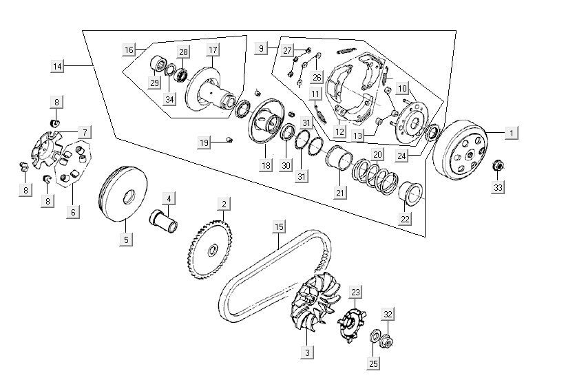 Accouplement variateur Kymco Carry injection 4 temps euro4 blanc