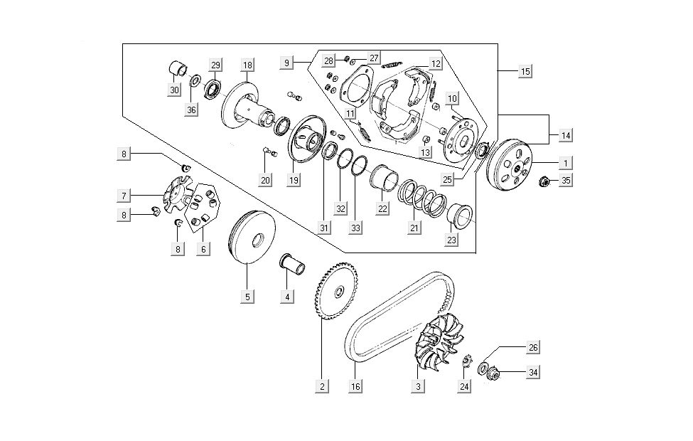 accouplement de variateur Kymco Super8 4 temps à partir de 2009 noir