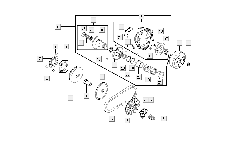 Accouplement variateur Kymco VP50i injection euro4 tecno argent