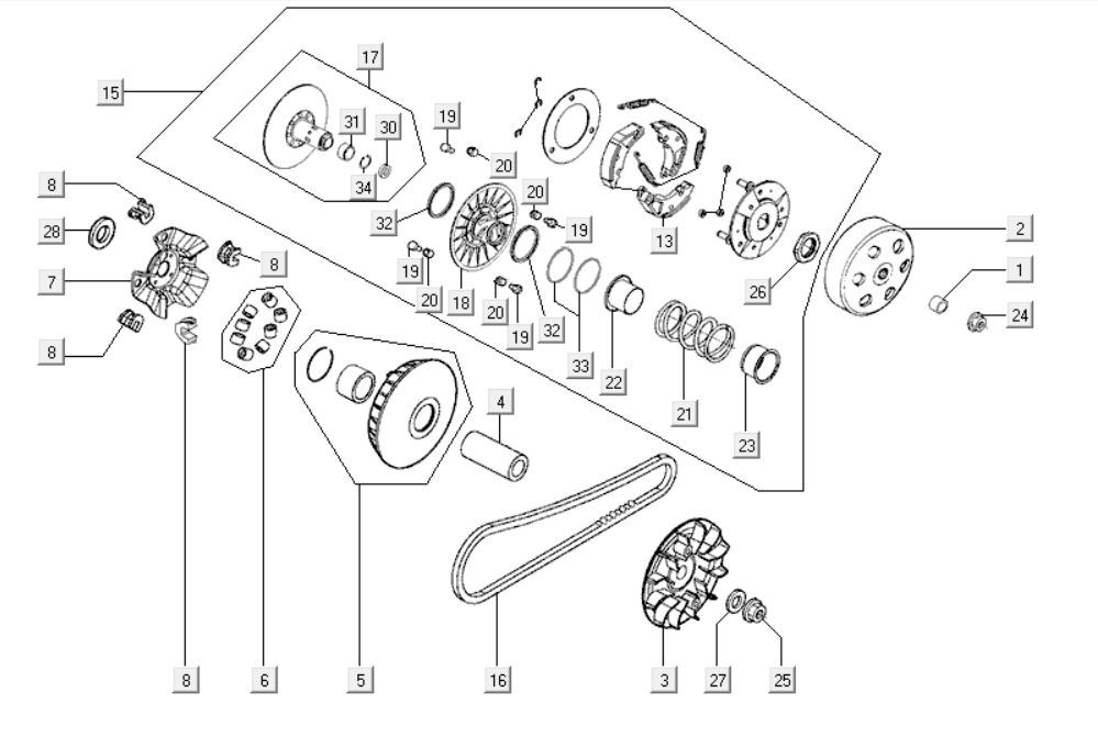 Variateur - Embrayage Kymco Downtown 300i gris foncé