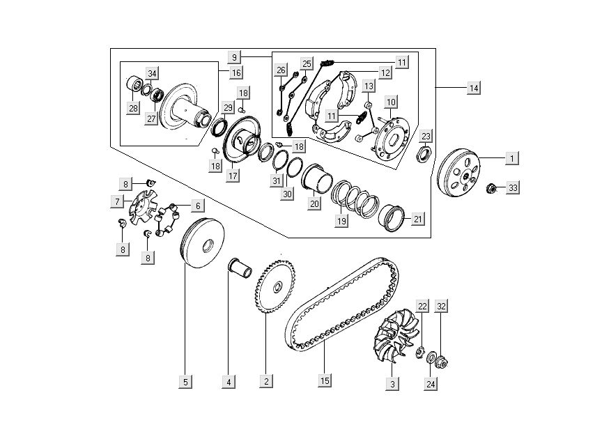 Variateur d'embrayage Kymco People S 4 temps bleu cristal
