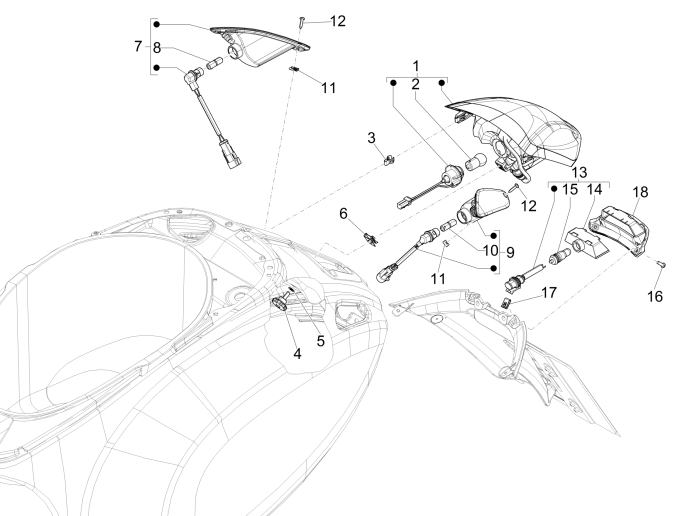 Feu arrière Vespa Sprint 4 temps 3 soupes (Euro4 Injection IGET)