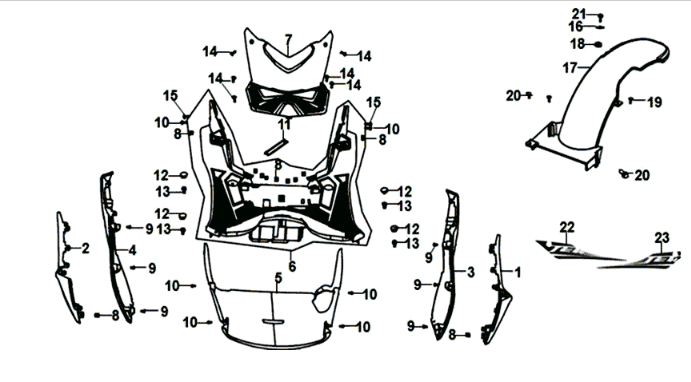 Protège-repose-pieds Sym Jet 14 125I E4 rouge (R-010CA)