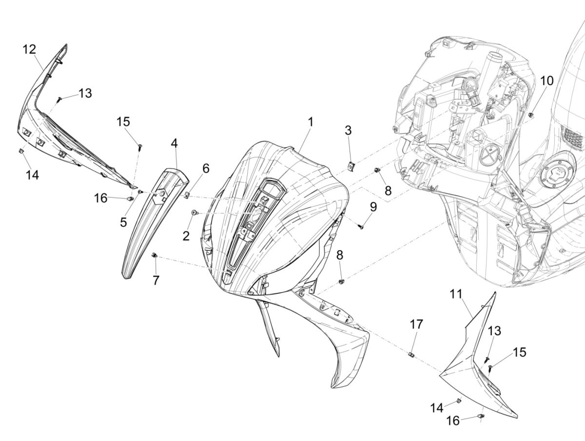 Panneau avant du Piaggio Medley 125 4T IE ABS E4 2016-2019 (EMEA)