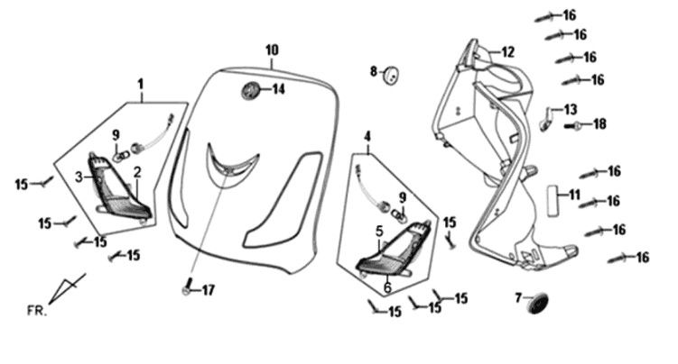 Voorkap - beenschild - knipperlichten voorzijde Sym Fiddle II Blauw (BU295S)